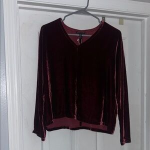 EILEEN FISHER Black Rivet Velvet Maroon Blouse